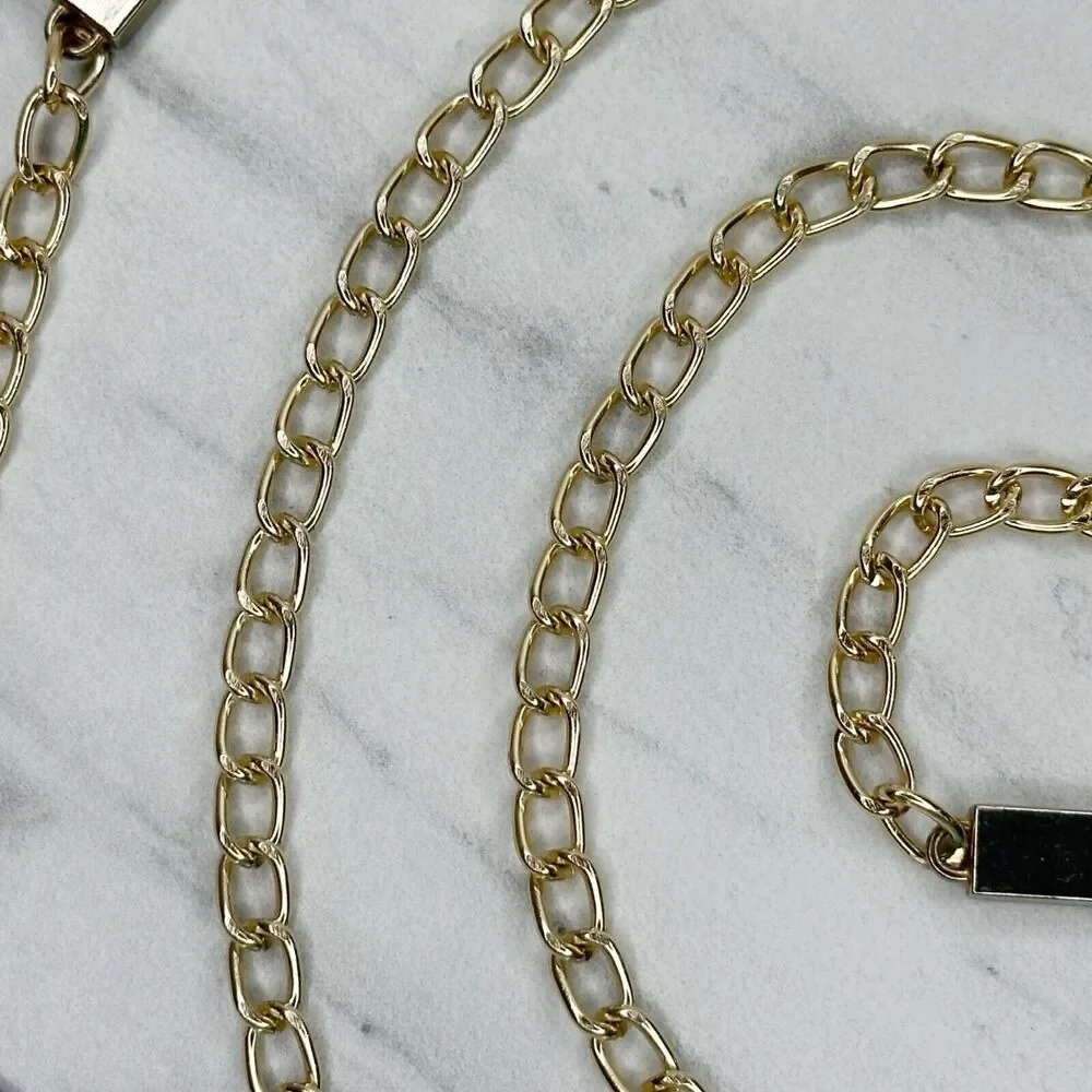 Gold Tone Skinny Chain Link Belt with Bar Details Y2K Festival ✨